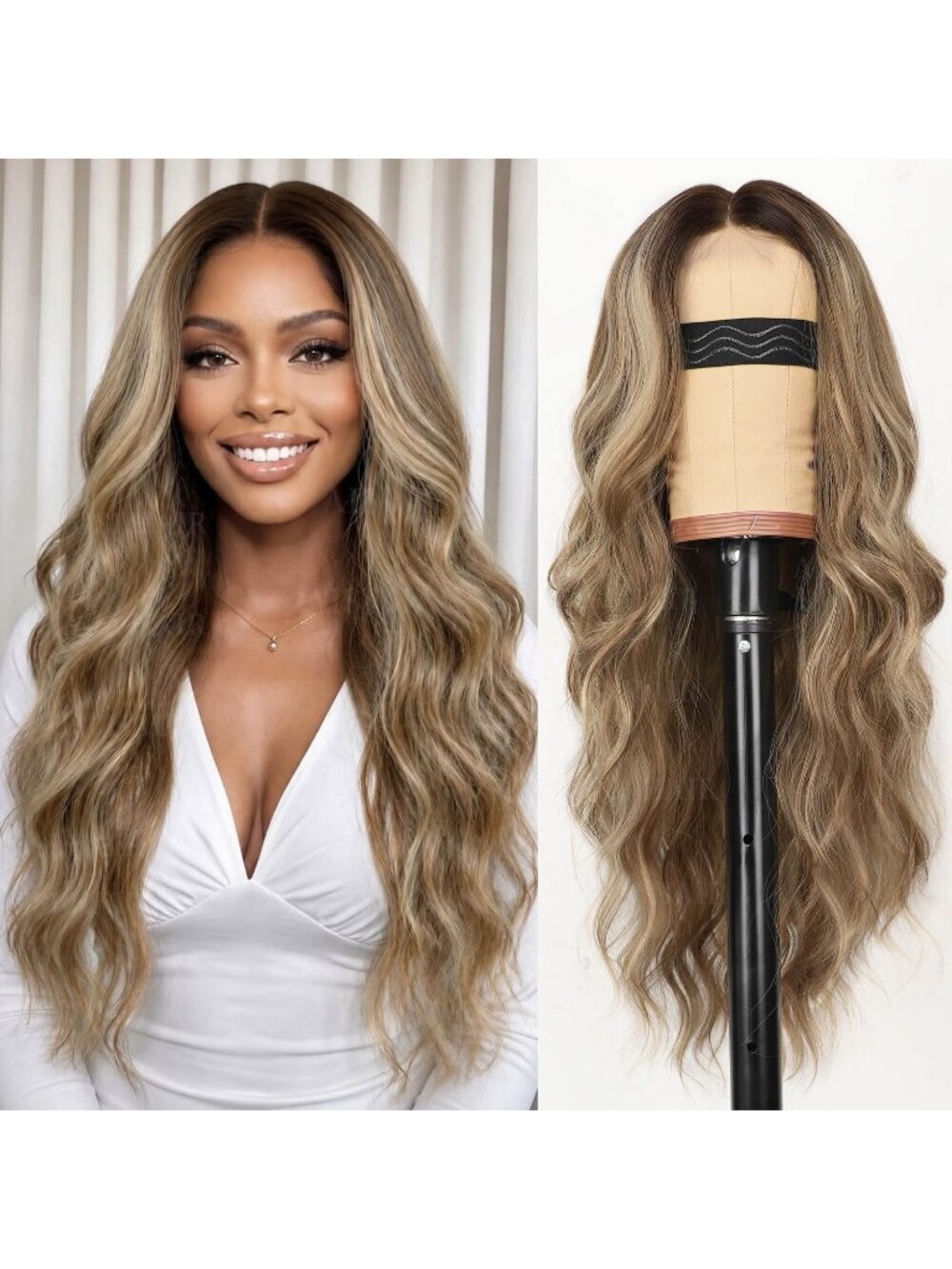 Women's Omber Blonde 1 Lace Hairline 26 Inch Synthetic Heat Resistant Wavy Wigs